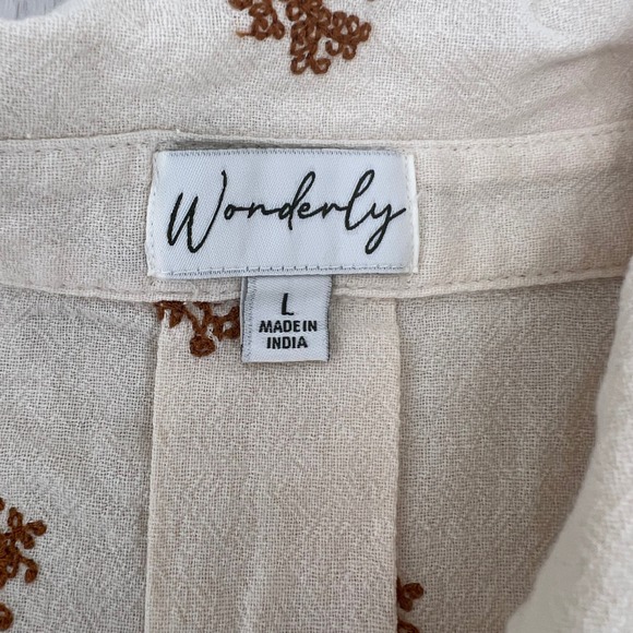 Wonderly Womens L Ivory Cotton Embroidered Floral Button Down Blouse Top Cream - Picture 3 of 8